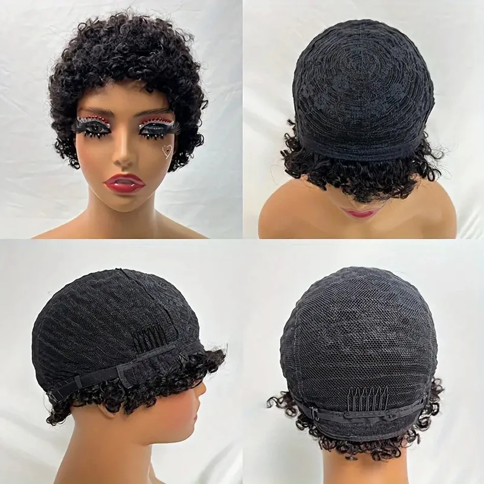 100% Human Hair Short Afro Kinky Curly Human Hair Brazilian Remy Human Hair Machine Made Wigs Short Curly Wigs For Women