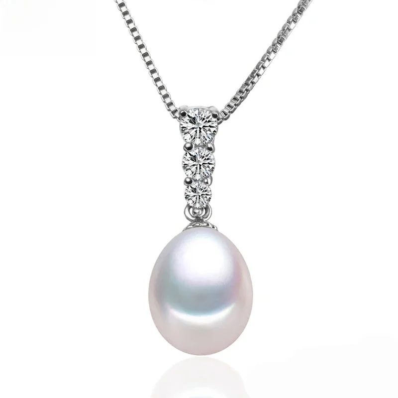 Biały naturalny naszyjnik z pereł słodkowodnych dla kobiet 925 Sterling Silver prawdziwy wisiorek z pereł prezent dla matki — zdjęcie 2