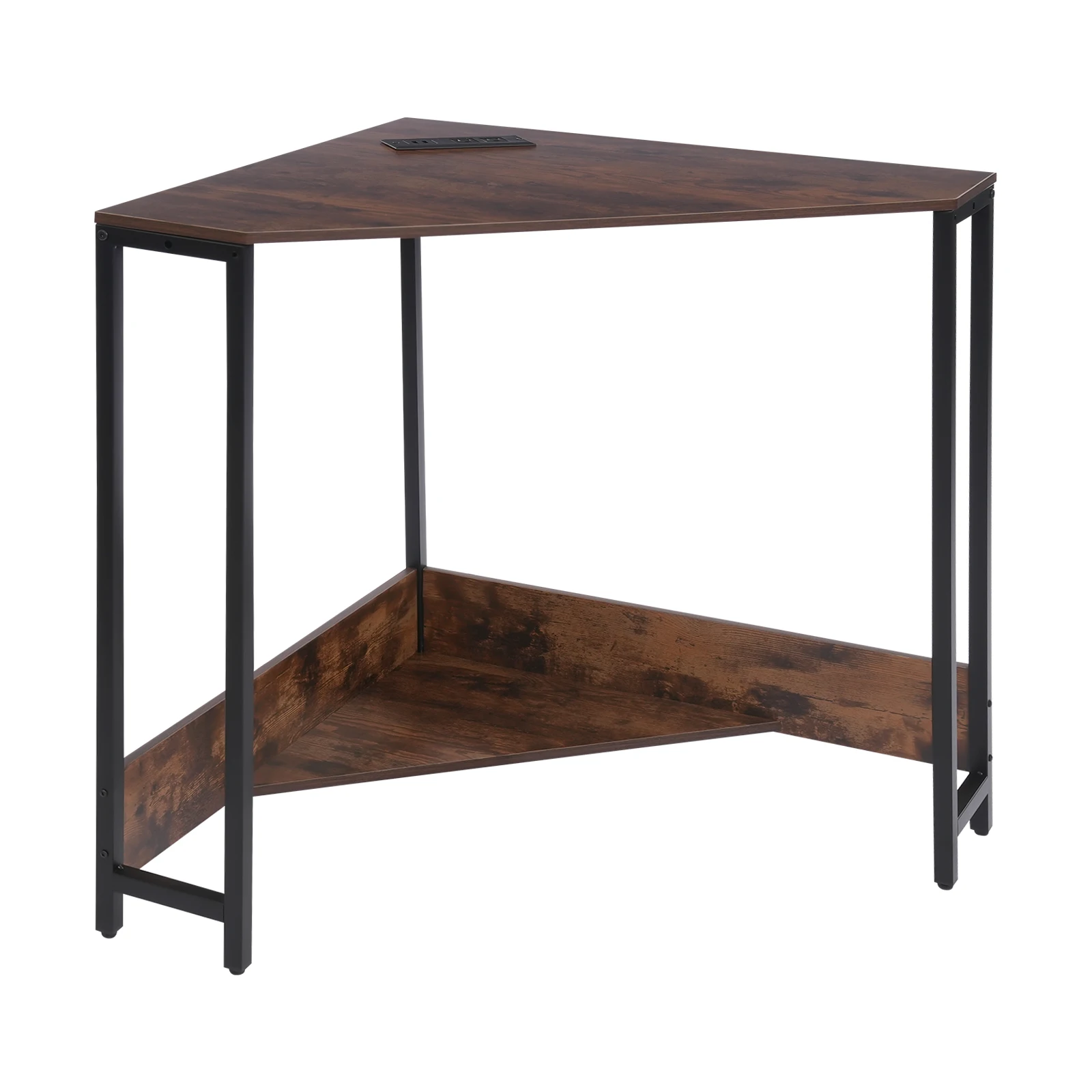 Triangular Brown Corner Desk, Small Desk with Outlets, Corner Table for Small Space Density Board, Iron for Offices, Home Office