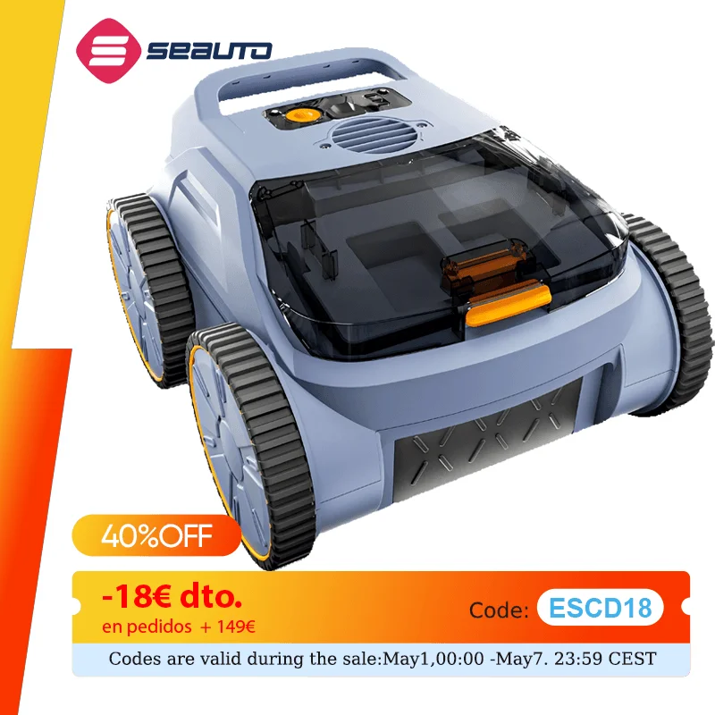 Aspiradora de piscina Seauto, 3 modos para piscinas enterradas/acotadas hasta 2150 pies cuadrados. Pie., dura hasta 150 minutos, escalada en pared, motor sin escobillas de 180 W