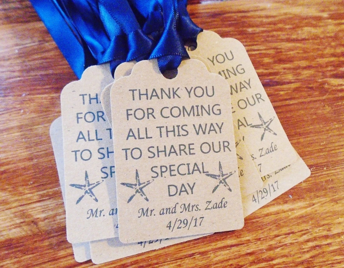 50 قطعة من علامات هدايا الزفاف المخصصة مع نجم البحر - أي كلمات وأي لون علامات نجم البحر