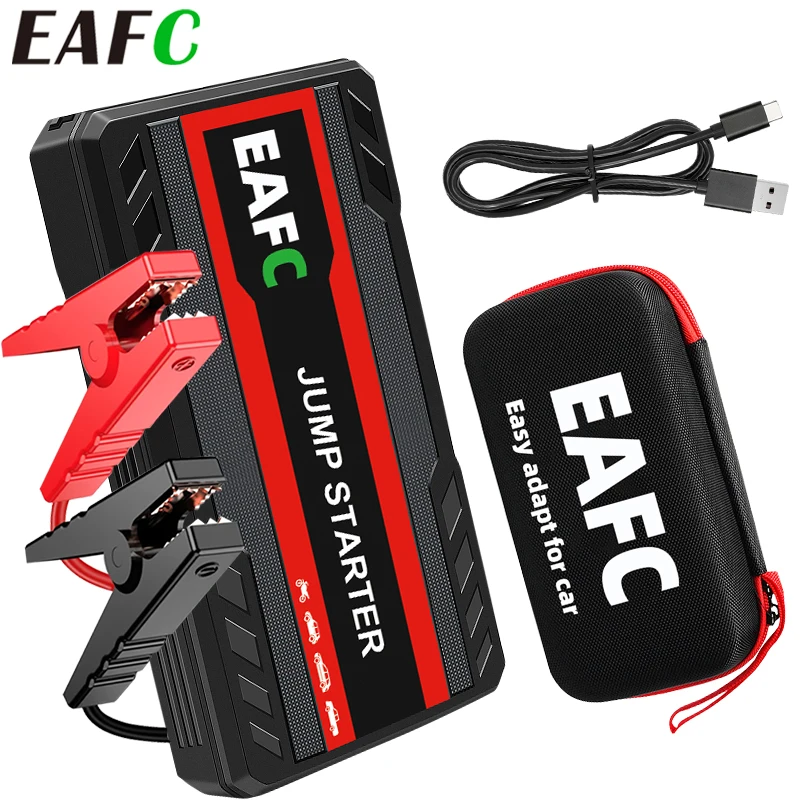 EAFC 600A Démarreur de voiture avec batterie externe et lumière d'urgence pour démarrage de voiture, booster d'urgence portable pour voiture à essence 3.0L