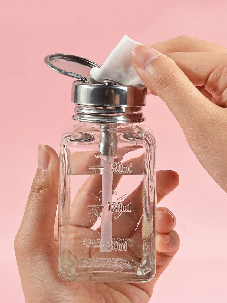 Nach unten drückbarer, leerer Pumpspender aus Glas für Nagellack, Alkohol, Make-up-Entferner, klare, nachfüllbare Flasche, Aufbewahrung für flüssigen Reiniger – Detail 4