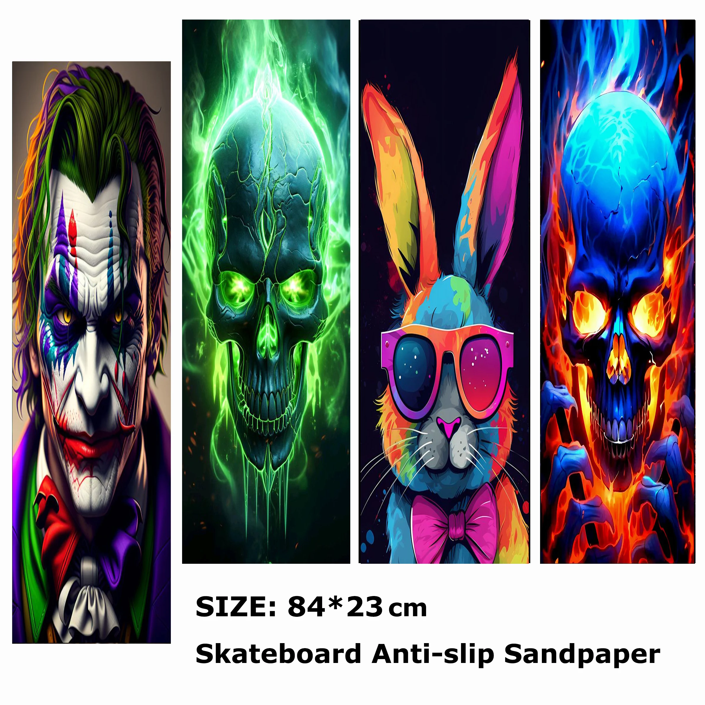 

Skull Rabbit Clown Pattern Electric Scooter Anti-slip Sticker Sandpaper Skateboard Grip Tape Sheet 84*23cm