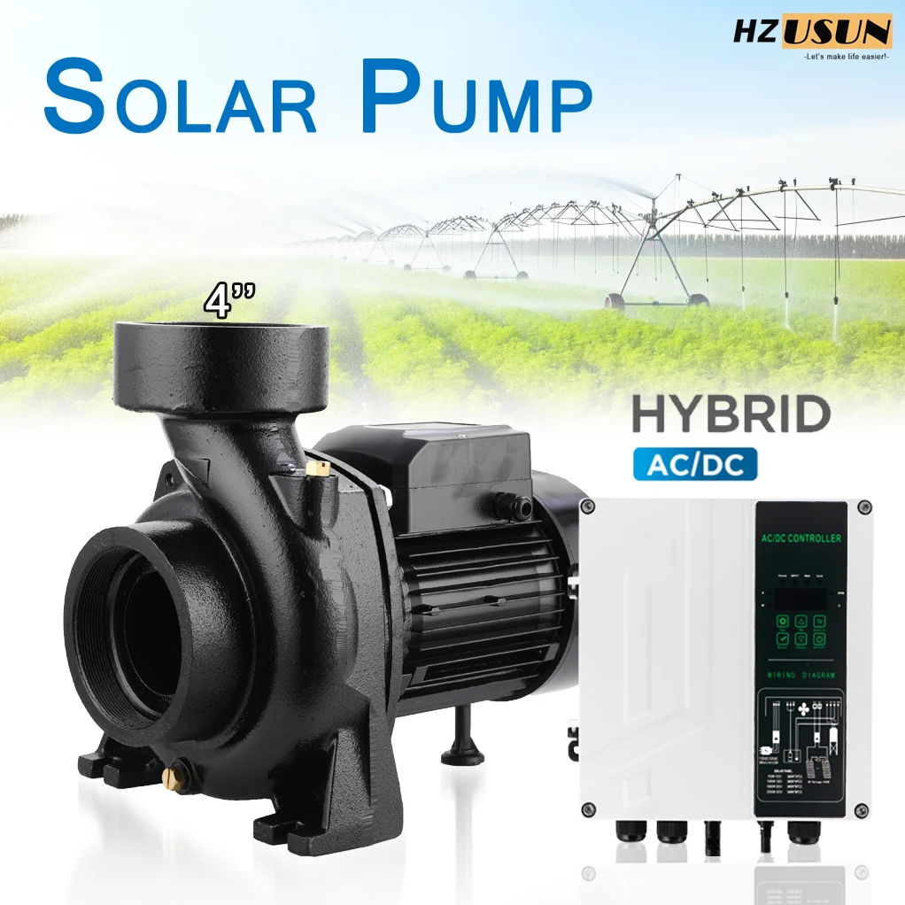 

3 HP Hybrid AC/DC Solar Powered Water Pressure Booster Pump for Agricultural Irrigation High Volume 4 Inch Surface Pump Kit