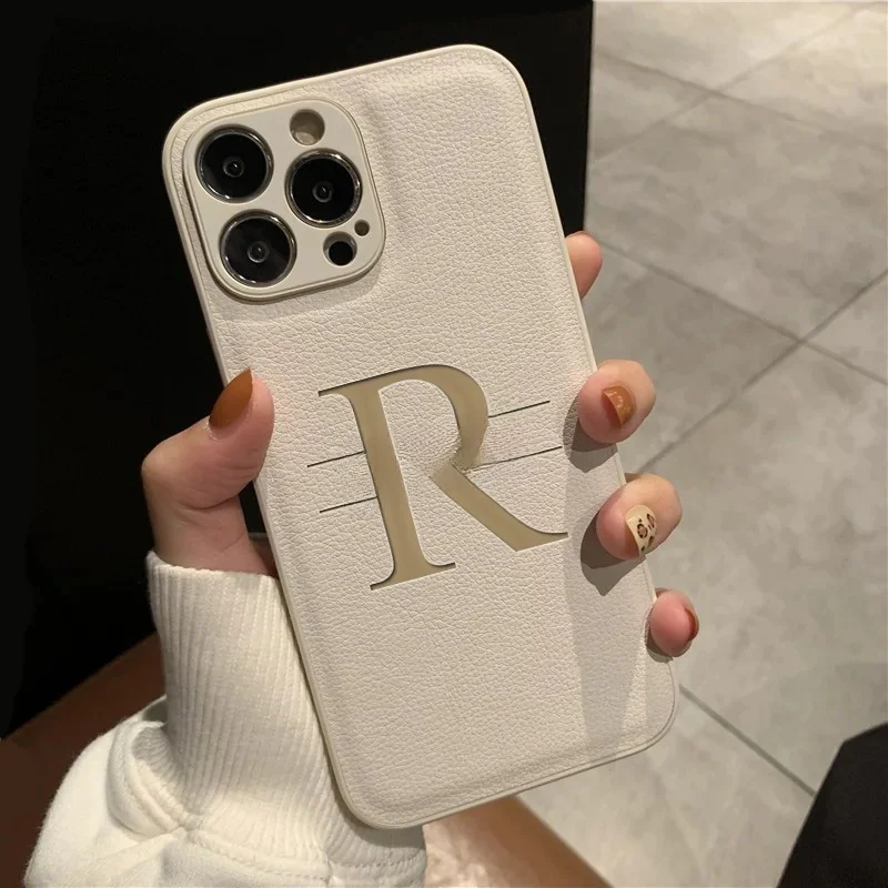 Gepersonaliseerde aangepaste initialen naam case voor iPhone 17 16 15 14 13 12 11 Pro Max Plus grote letter lasergravure lederen cover - afbeelding 2
