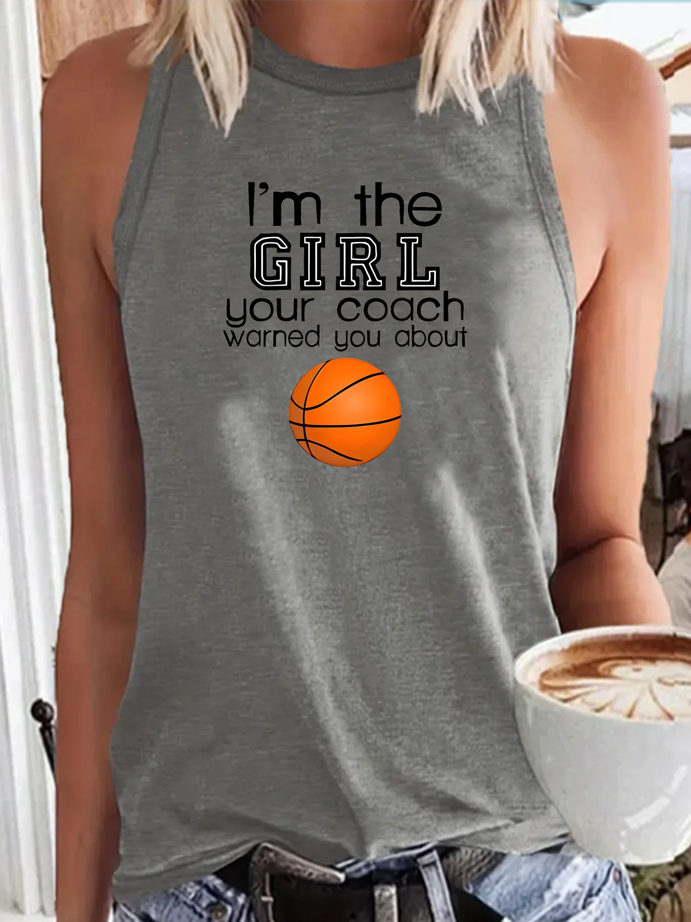 I'm The Girl Your Coach Warned Basketball About Funny Fashion Funny Sports Women's Tank Top Loose O Neck Sleeveless Casual Tank