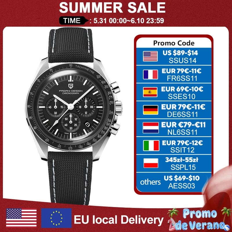 Montre automatique de luxe pour homme PAGANI DESIGN Moon ST6, montre de business pour homme, montre mécanique, lumineuse, verre saphir, bracelet en nylon, livraison locale UE 2026