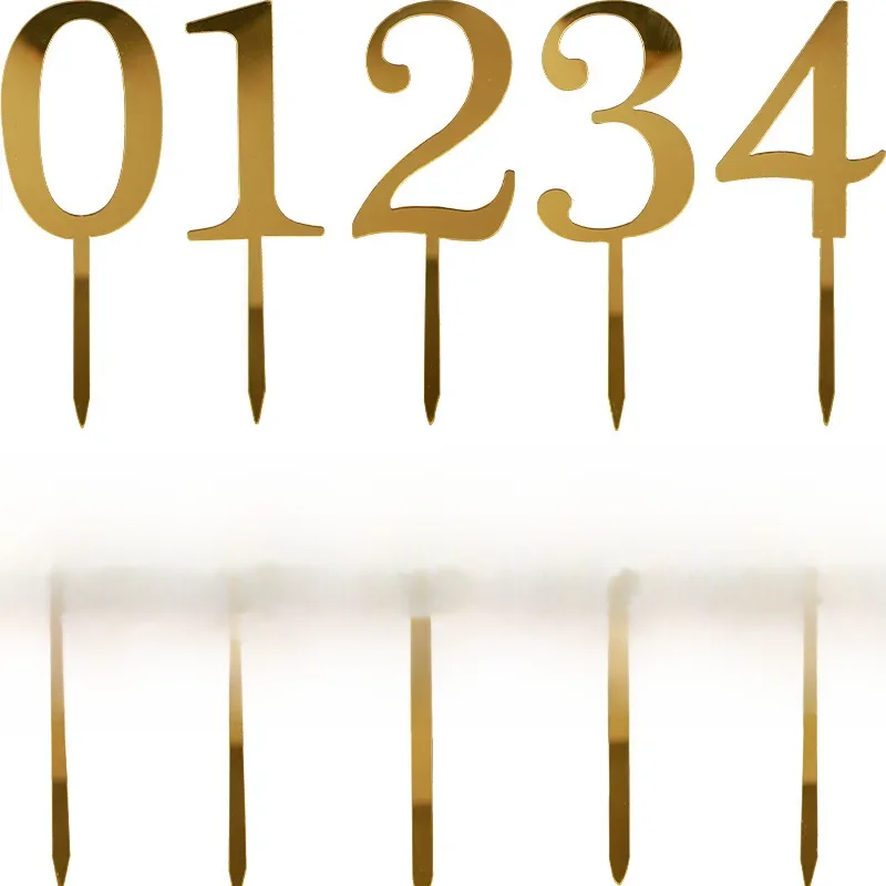 Nouveau 0-9 numéro joyeux anniversaire gâteau Topper doré acrylique mariage gâteau Topper orner pour enfants fête d'anniversaire vacances gâteau fournitures
