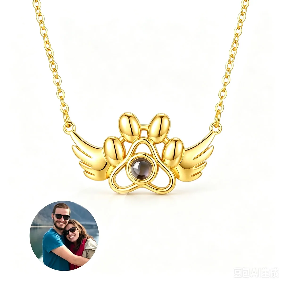 Personalized Picture Projection Necklace With Wings Custom Photo Dog Paw Pendant projection Necklaces For Pet Enthusiasts Gift - view 4