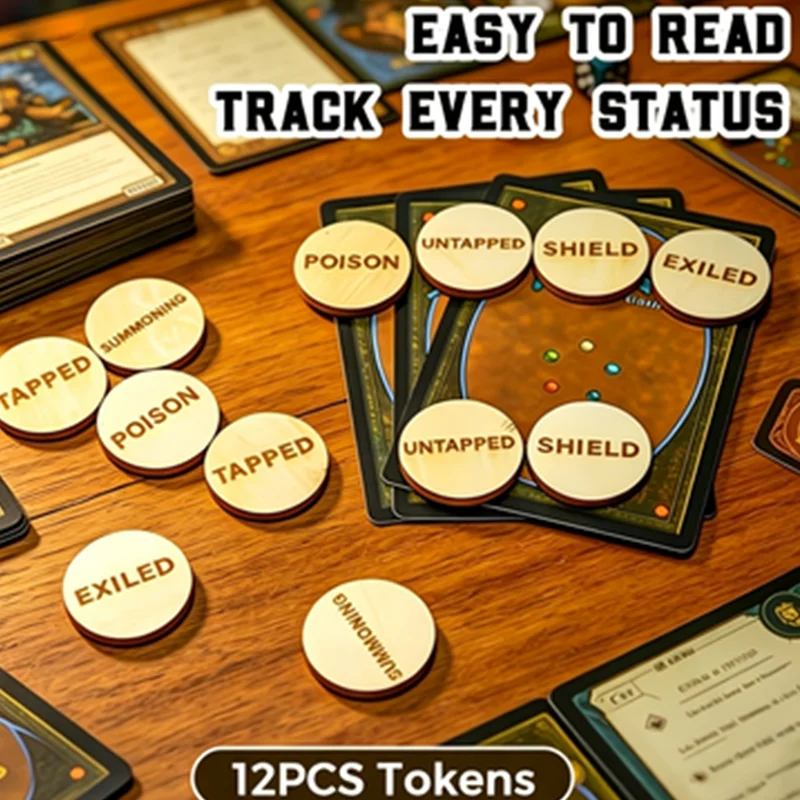 12 wooden tracking word cards, ideal for card games and magic assembly conferences