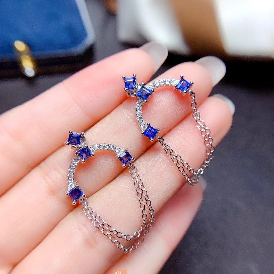 Jewelry Women's Natural Gem Earrings 925 Pure Silver Electroplated 18K White Gold 3x3mm Sapphire Gift for Girlfriend's Wedding