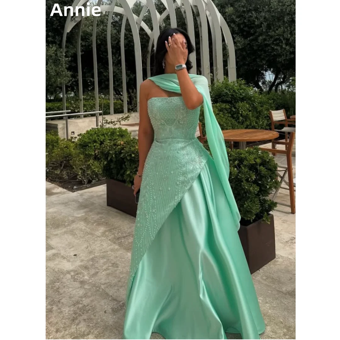 

Annie Light Green Prom Dresses Satin Glitter Embroidery Evening Dresses Slim Fit Corset Elegant Lady Party Dresses فساتين سهرة