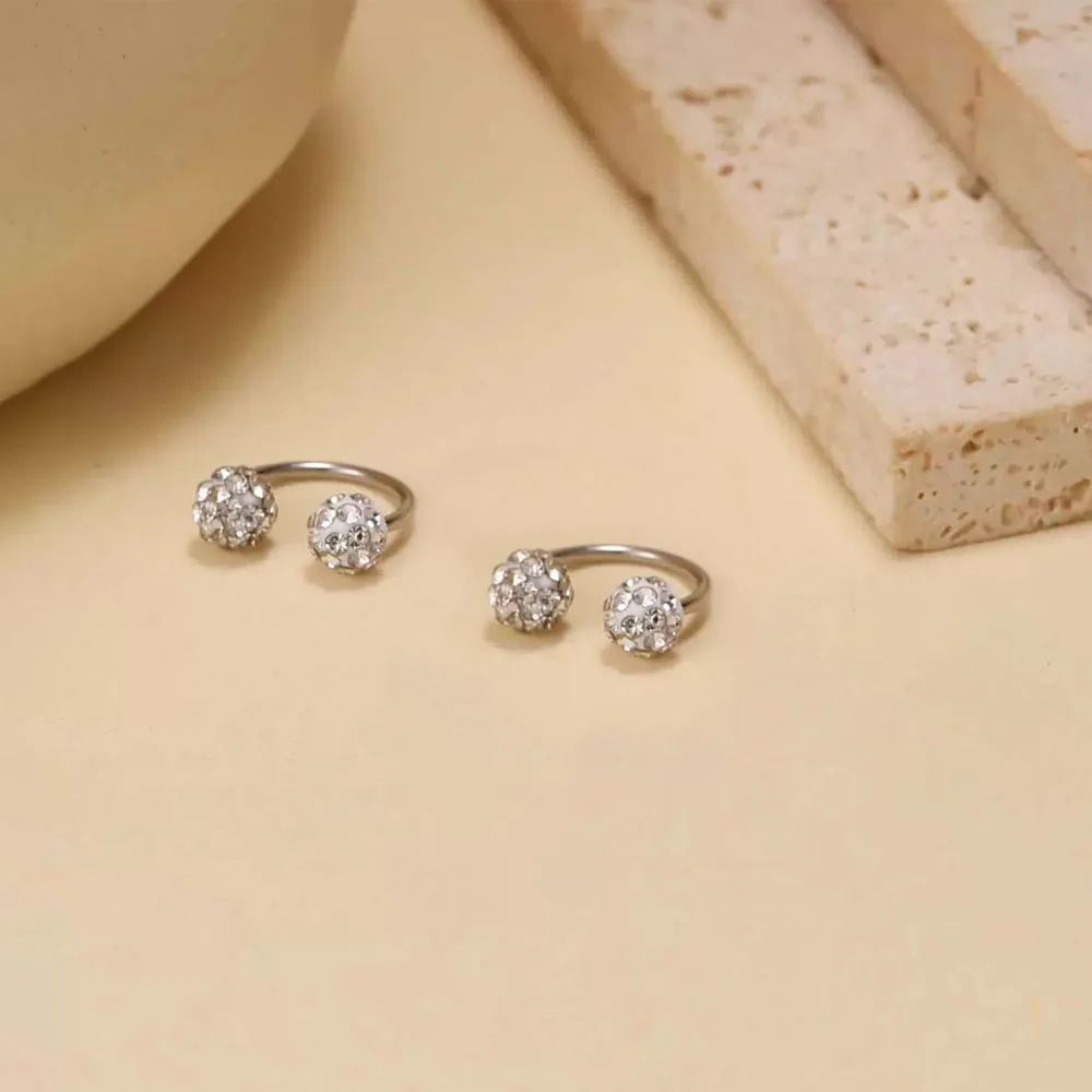 3Pcs Sparkling Soft Ceramic Horseshoe Ball Stackable Hoop Earrings