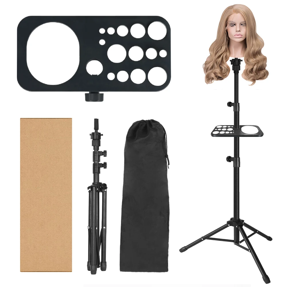 50 Inch Non-Slip Base Wig Stand Tripod With Tray Adjustable Wig Tripod For Training Manikin Head Cosmetology Hairdressing Tools