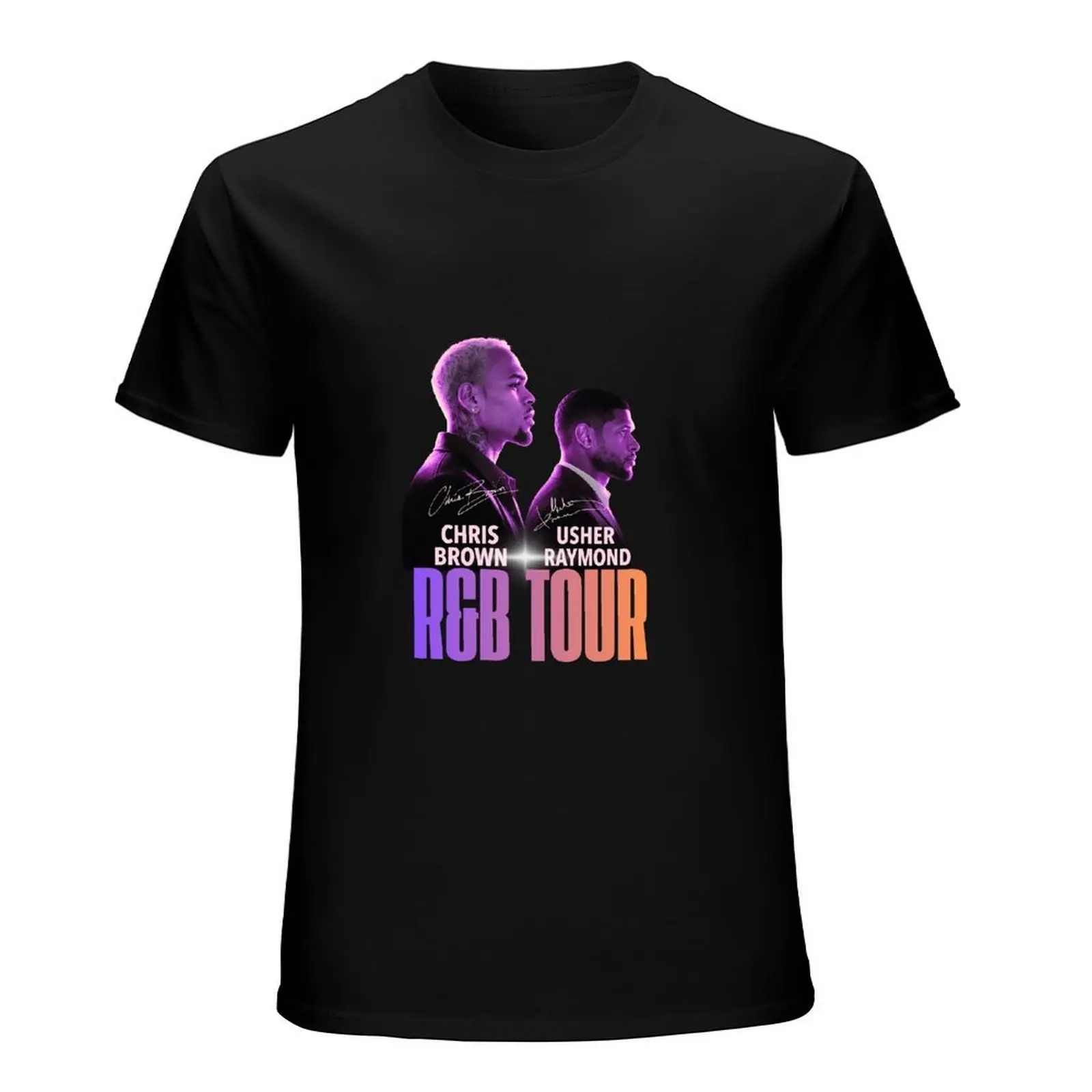 Purple Gradient Chris Brown Usher Raymond R&B Tour Signature Portrait T-Shirt Unisex Hip Hop Concert Casual Cotton Short Sleeve Tee