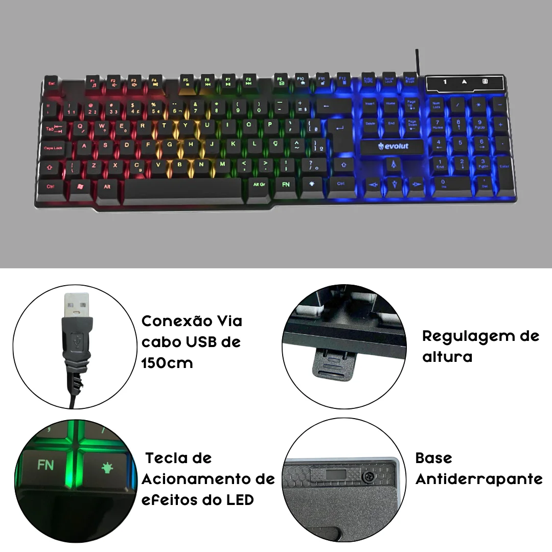 لوحة مفاتيح Semi Mecanico LED RGB Gamer ، RGB ، USB ، PC ، PS4 ، Xbox
