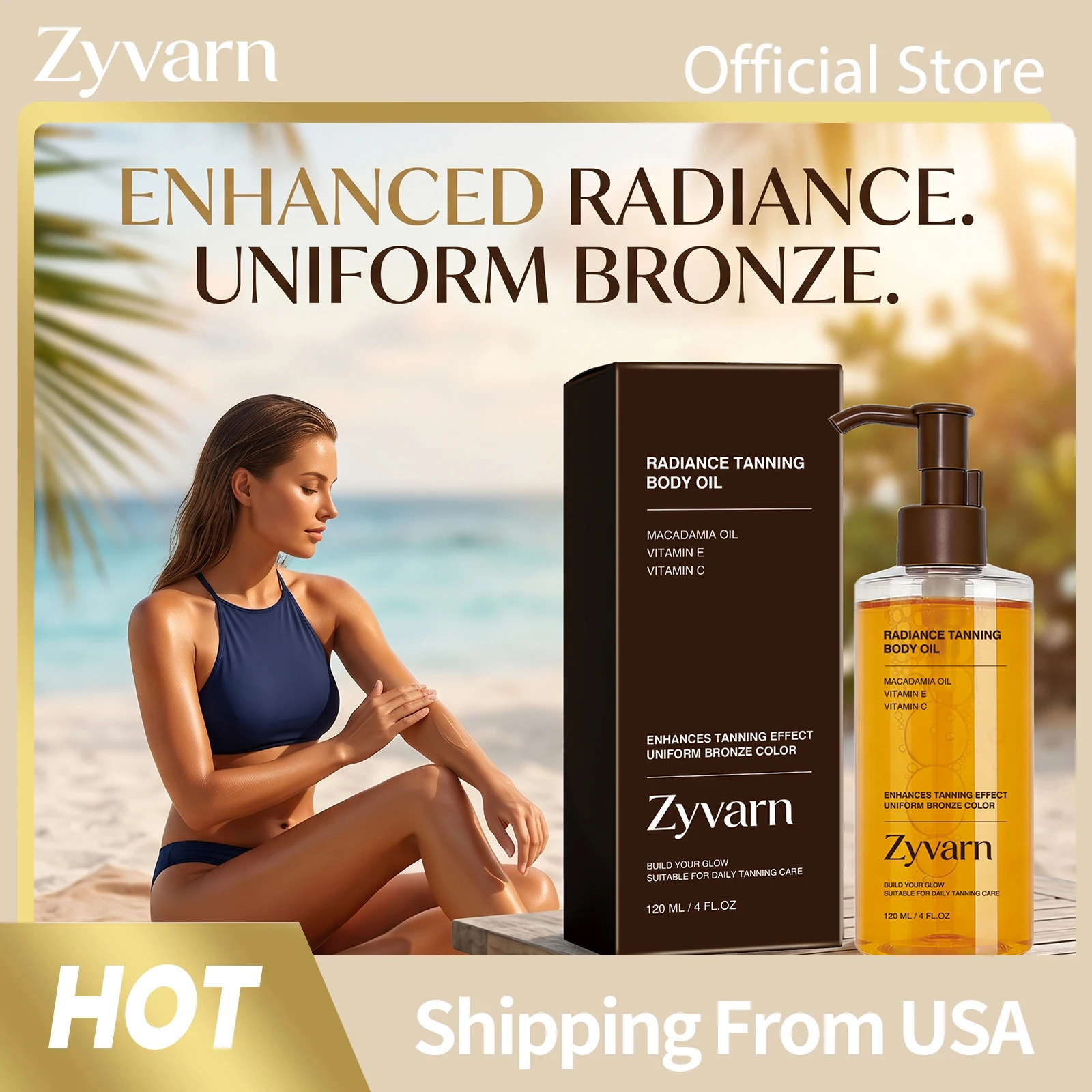 Zyvarn Tanning Body Oil Quick Dry Vitamin E Natural Tanner Summer Outdoor Moisturizing Long Lasting Uniform Bronze Color Enhancer