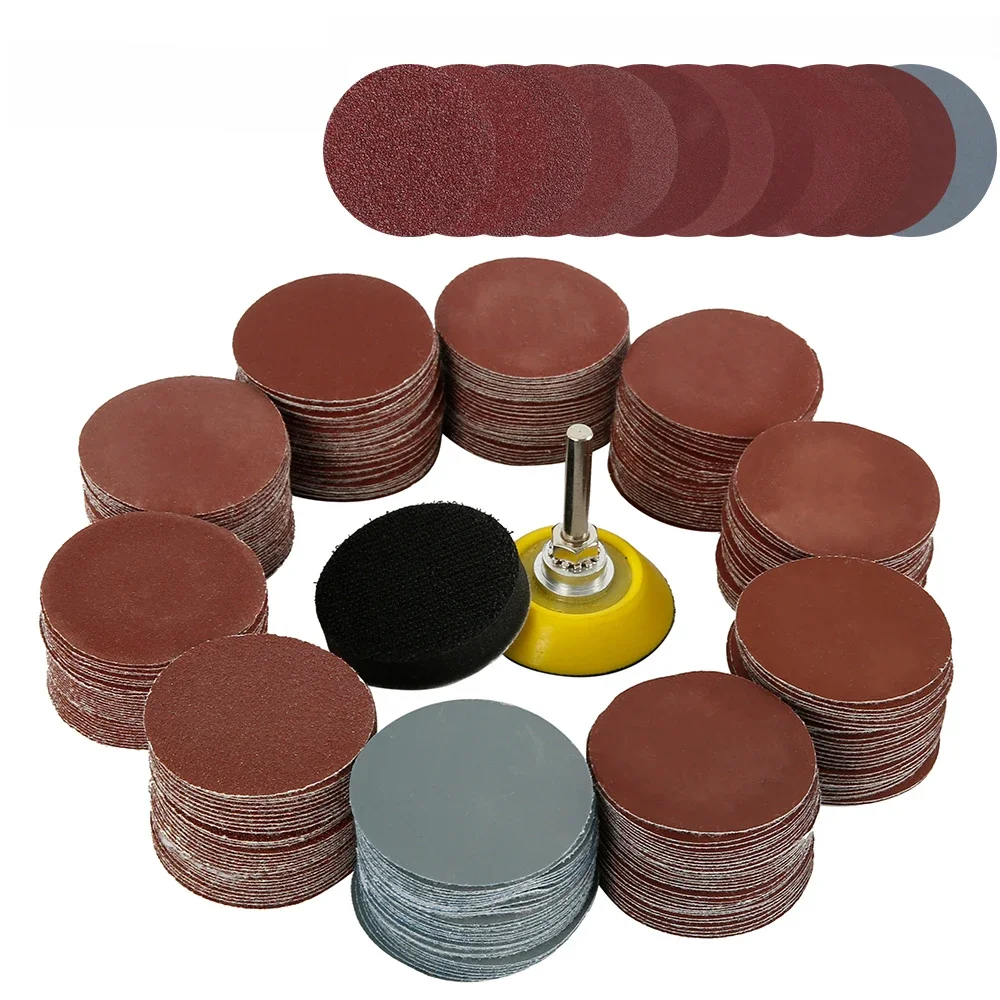 300 szt. 50mm tarcza szlifierska 2 cale 60-3000 papier ścierny zestaw podkładek szlifierskich do wiertarko-szlifierki narzędzia obrotowe z płytą podkładową — 2