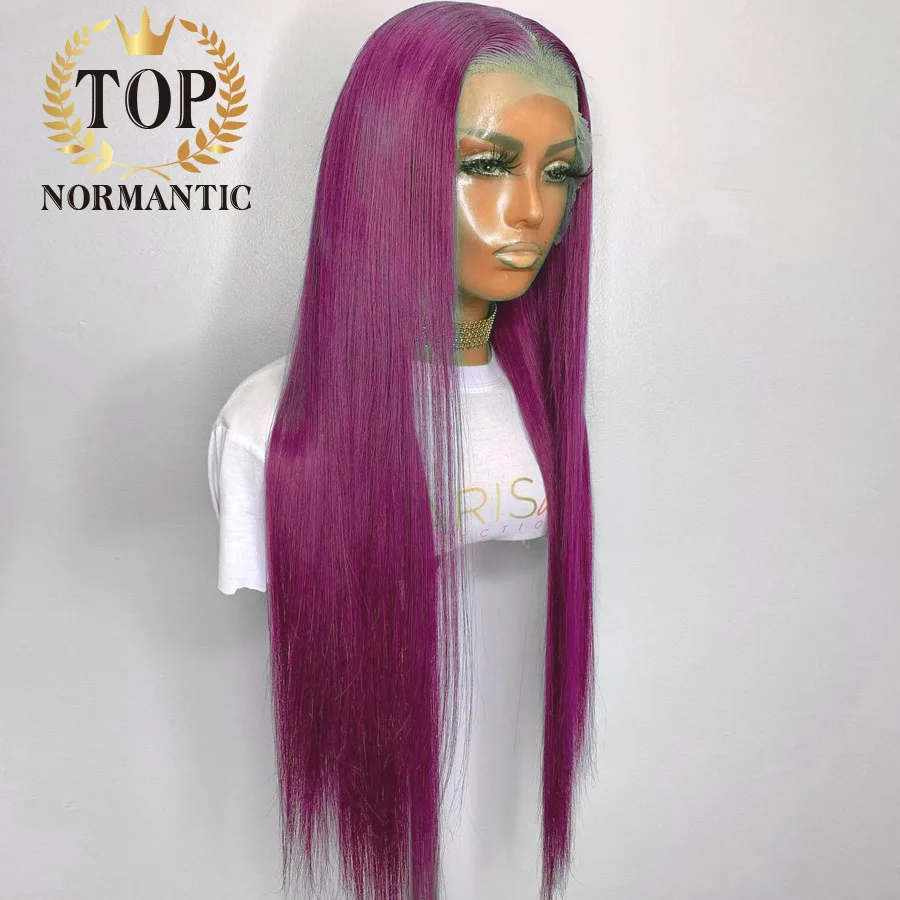 Topnormantic Dark Pink Color 13x6 Lace Wigs with Middle Part 13x4 Straight Hair Transparent Lace Wig 4x4 Closure Hair Lace Wigs