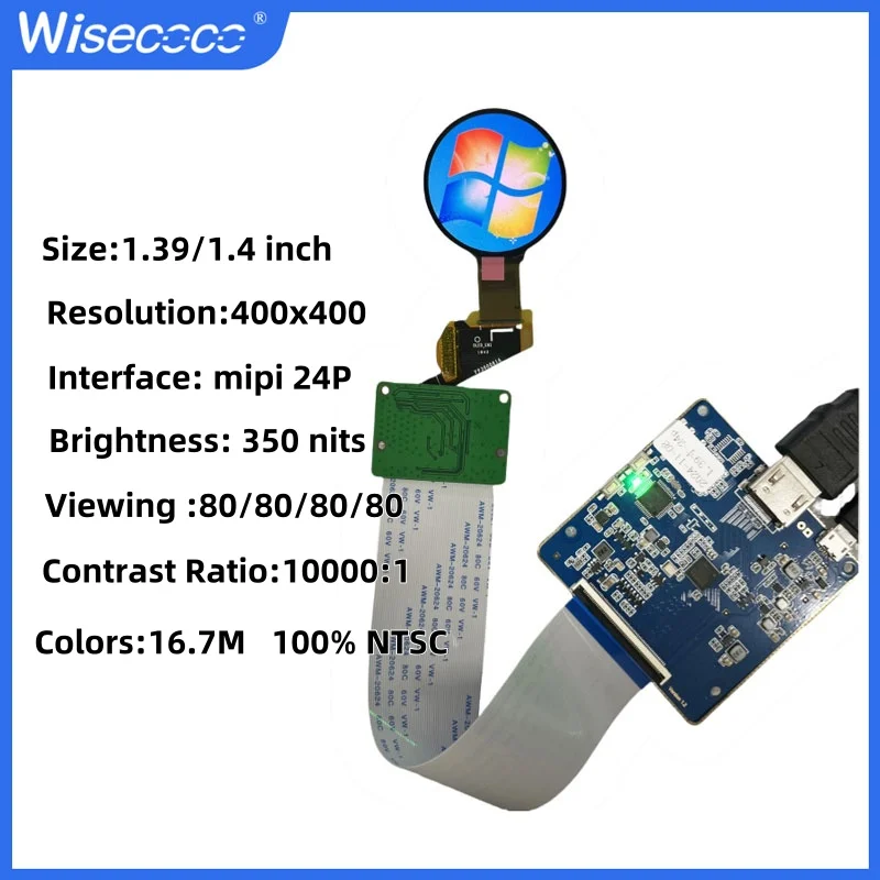 Wisecoco 1.39 Inch Round Display Mini OLED Circle Circular Screen for Smart Wearable Device MIPI Board 1.4 Inch 400x400 AMOLED