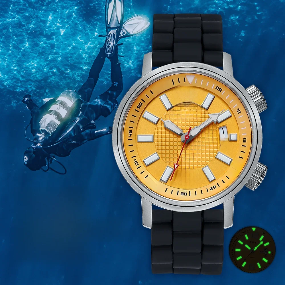 BERNY 20ATM Diver Automatische mechanische Uhr für Herren, superleuchtend, wasserdicht, zum Schwimmen, Tauchen, Armbanduhr, Saphir, Selbstaufzug