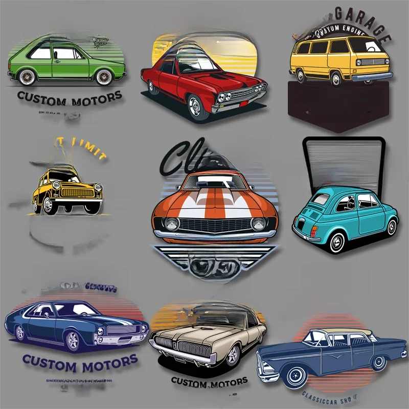 Autocollants de voiture classiques sur vêtements, patchs pour T-shirts, sweats à capuche, transferts à repasser, impressions par transfert thermique