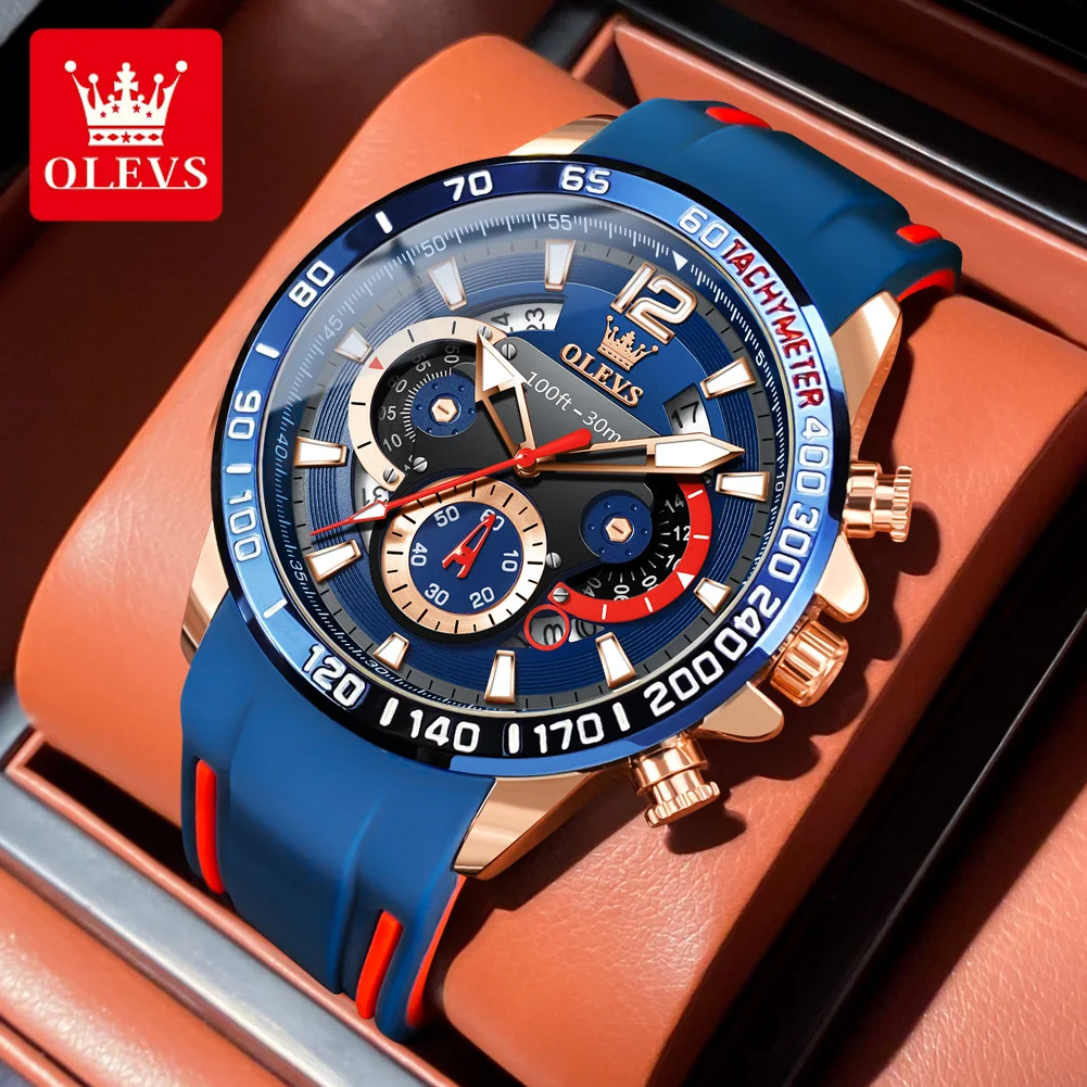 

OLEVS Fashion Original Quartz Watch for Men Rubber Strap Chronograph Dial Waterproof Luminous Sport Men's Wristatch Reloj Hombre