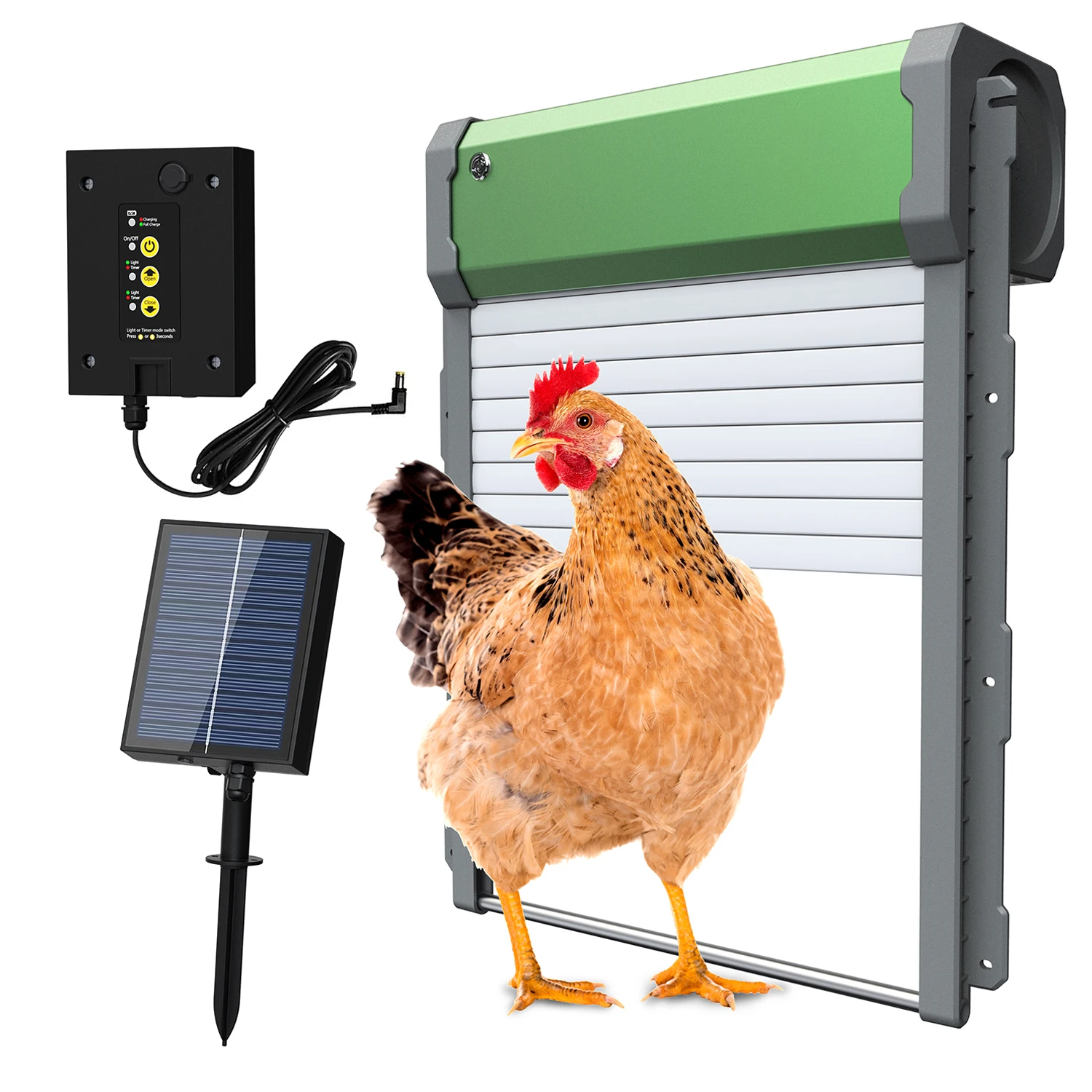 Porte automatique intelligente pour poulailler avec capteur anti-pincement, deux modes flexibles, en alliage d'aluminium, affichage du temps, levage automatique