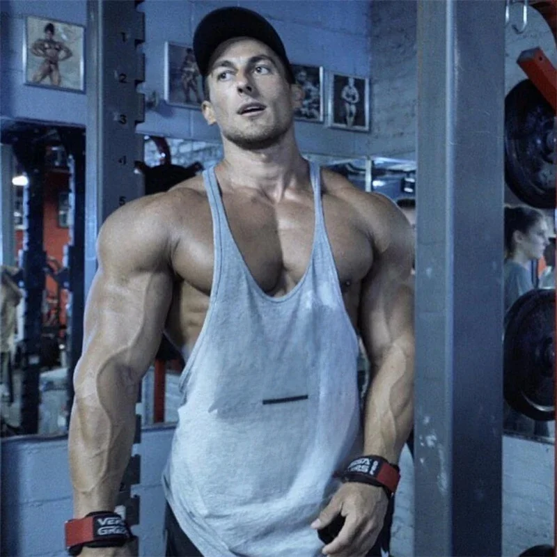 Marka odzież Fitness kulturystyka podkoszulki podkoszulek mężczyźni koszulka uwydatniająca mięśnie odzież sportowa kamizelki bawełniane Stringer topy — zdjęcie 2