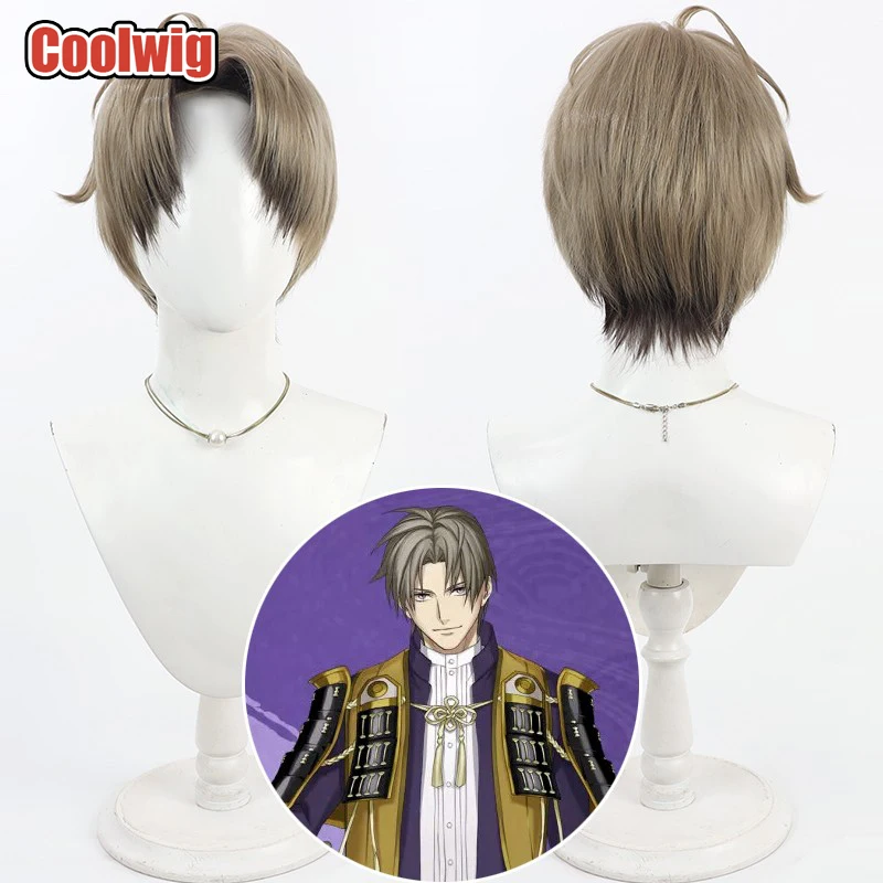 

Coolwig Synthetic Hair Heshikiri Hasebe Cosplay Wigs Touken Ranb Heshikiri Hasebe 30cm Short Brown Mixed Men Wig Heat Resistant