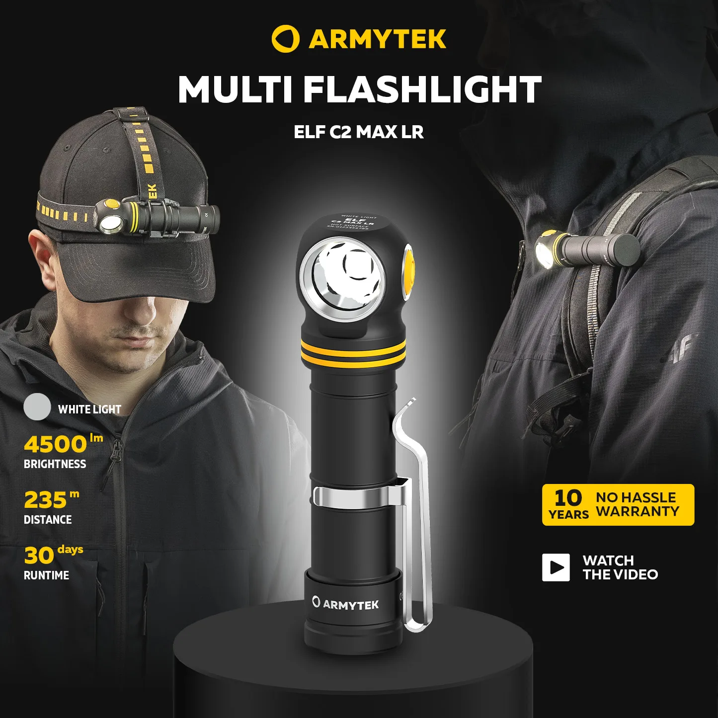 Armytek Elf C2 Max LR USB-C Headlamp 4500 LM 235 m 21700 Rechargeable Long Range Flashlight
