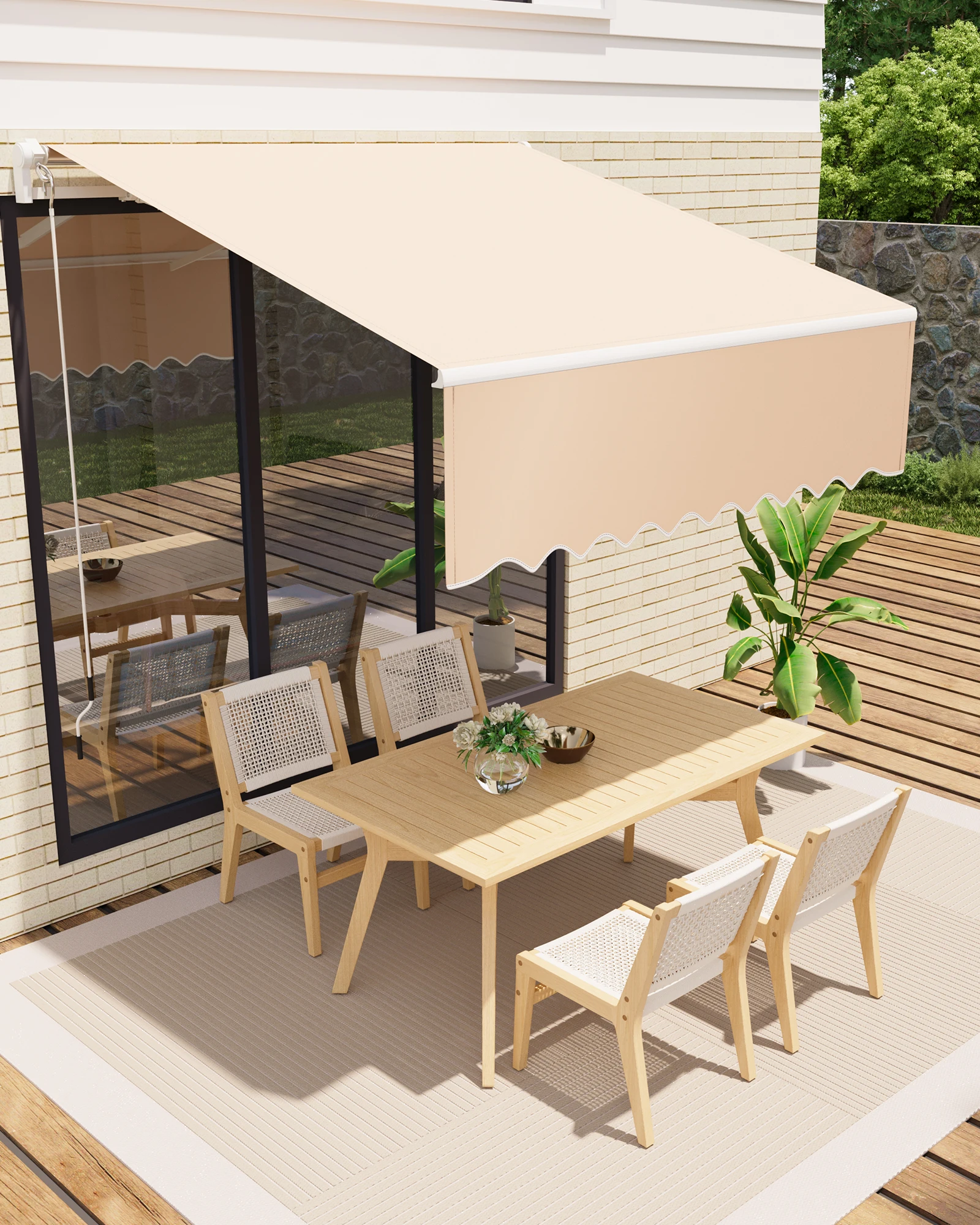 Auvent à bras articulé HiMISS 300x250cm, auvent rétractable manuel, pare-soleil pour terrasse extérieure, hydrofuge, avec capuchon et fixation murale, longueur et angle adaptés, auvent pour café, terrasse et balcon, protection solaire