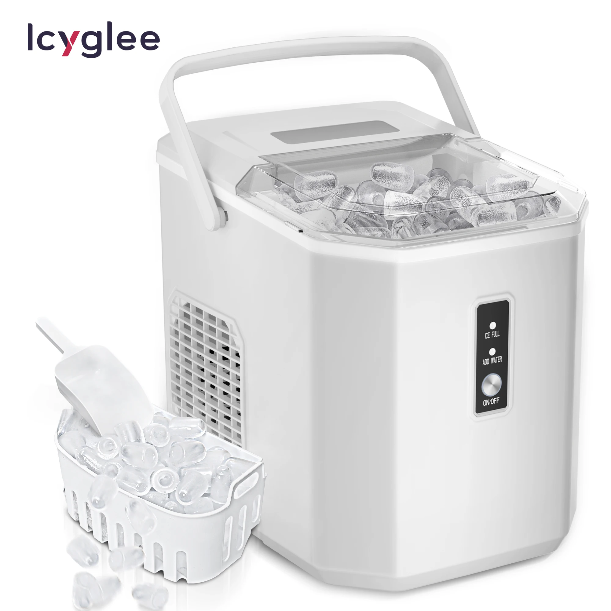 ICYGLEE Portable Ice Maker Machine 26 lbs/Day 9 Cubes Ice in 6 Mins With Ice Scoop&Basket for Home/Kitchen/Office/RV.