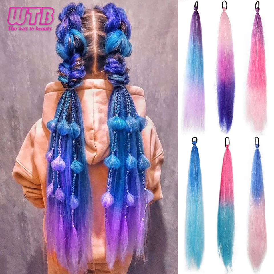 

Синтетический цветной хвост с эффектом омбре, длинный прямой плетеный хвост «сделай сам», шиньон с резинкой, женские аксессуары для волос