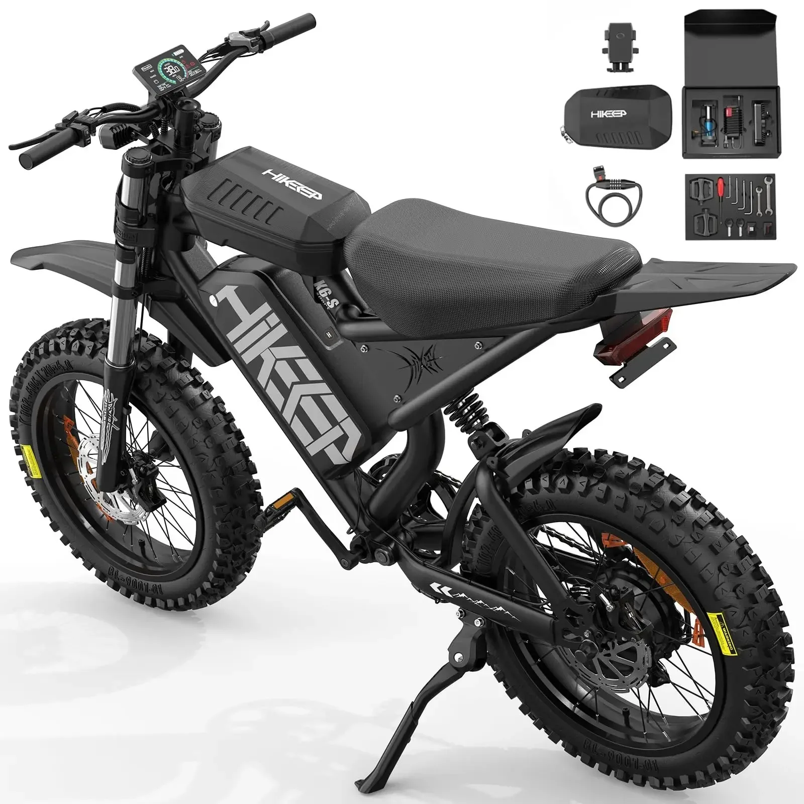 Discount sales on HiKeep Electric Dirt Bike for Adults - 52V 40Ah Fat Tire E-Bike with 20x4.0 Tires, Full Suspension.@ New Sale