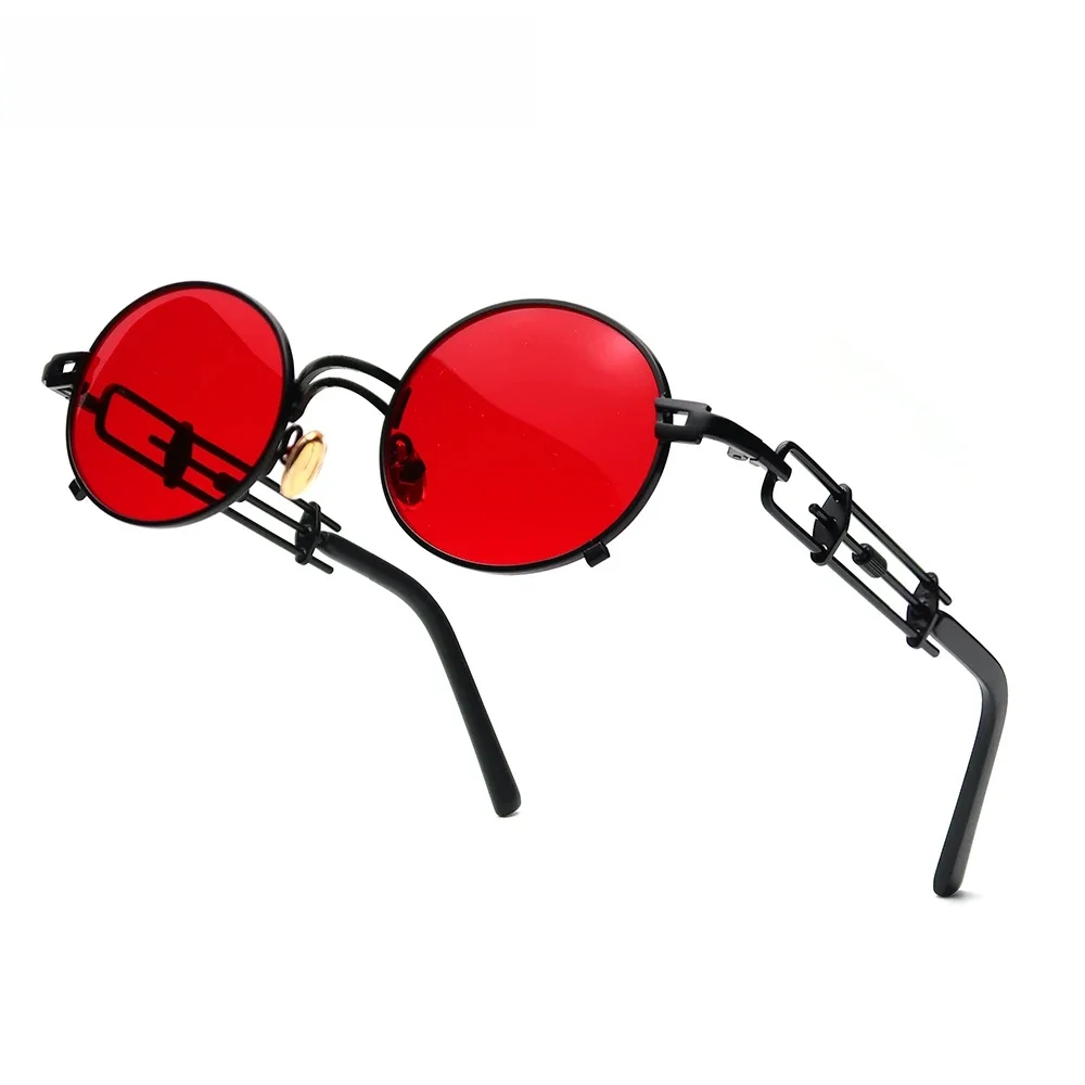 VIVIBEE Punk Oval Red Sunglasses Men Metal Black Frame Hip Hop for Women Vintage Small Sun Glasses 90s Steampunk Accessories — zdjęcie 2