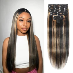 160g 10 Pcs/Set Highlight Clip In Real Human Hair Extensions Silky Straight Black Mixed With Brown Clip Ins Hair Extentions