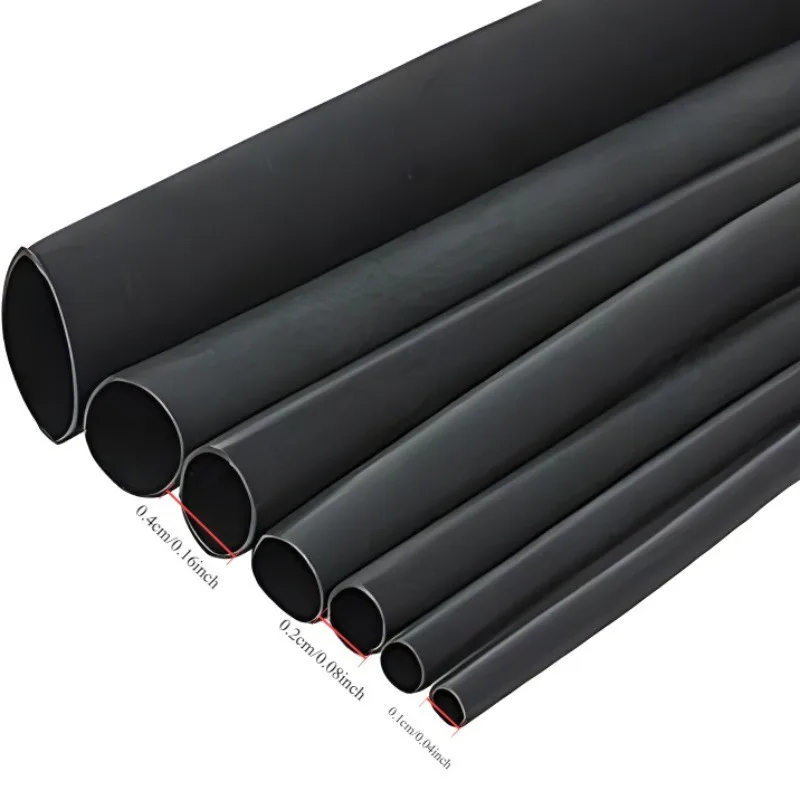 2m Black Heat Shrinkable Tubing, 2:1 Ratio, 1.5mm to 50mm Flexible PE/Polyolefin Material for DIY Cable Repair & Wire Protection