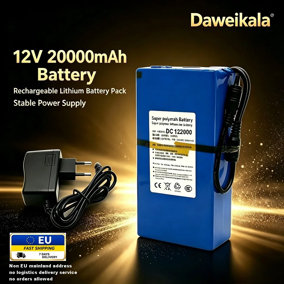12V 20000mAh Akkupack, wiederaufladbare Lithium-Batterie für CCTV-Kamera, LED-Lichtstreifen, Router, kleine elektronische Geräte, EU-Lager, 7-Tage-Lieferung