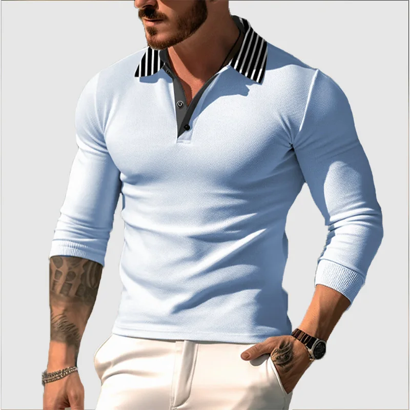 T-Shirt abbottonata a maniche lunghe da uomo d'affari Casual da uomo con colletto di Design Polo ampia e confortevole MB14