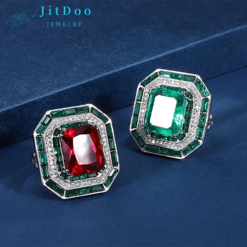 2023 Vintage 12*14MM Ruby Emerald Rings Lab Diamond Wedding Bands Gemstone Cocktail Party Fine Jewelry Female Anniversary Gifts