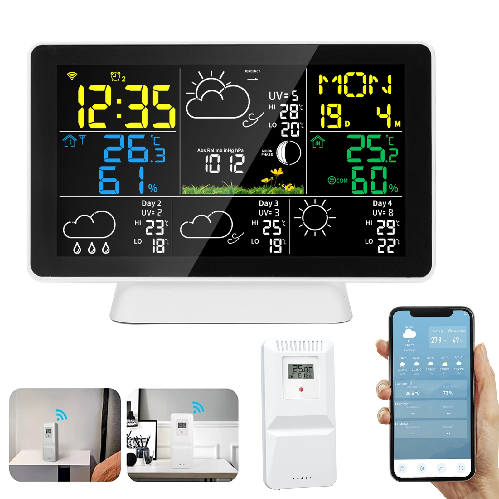 Tuya WIFI Smart Weather Station Indoor Outdoor Temperature Humidity Weather Weather Weather Weather Multifunctional Weather Alarm lock