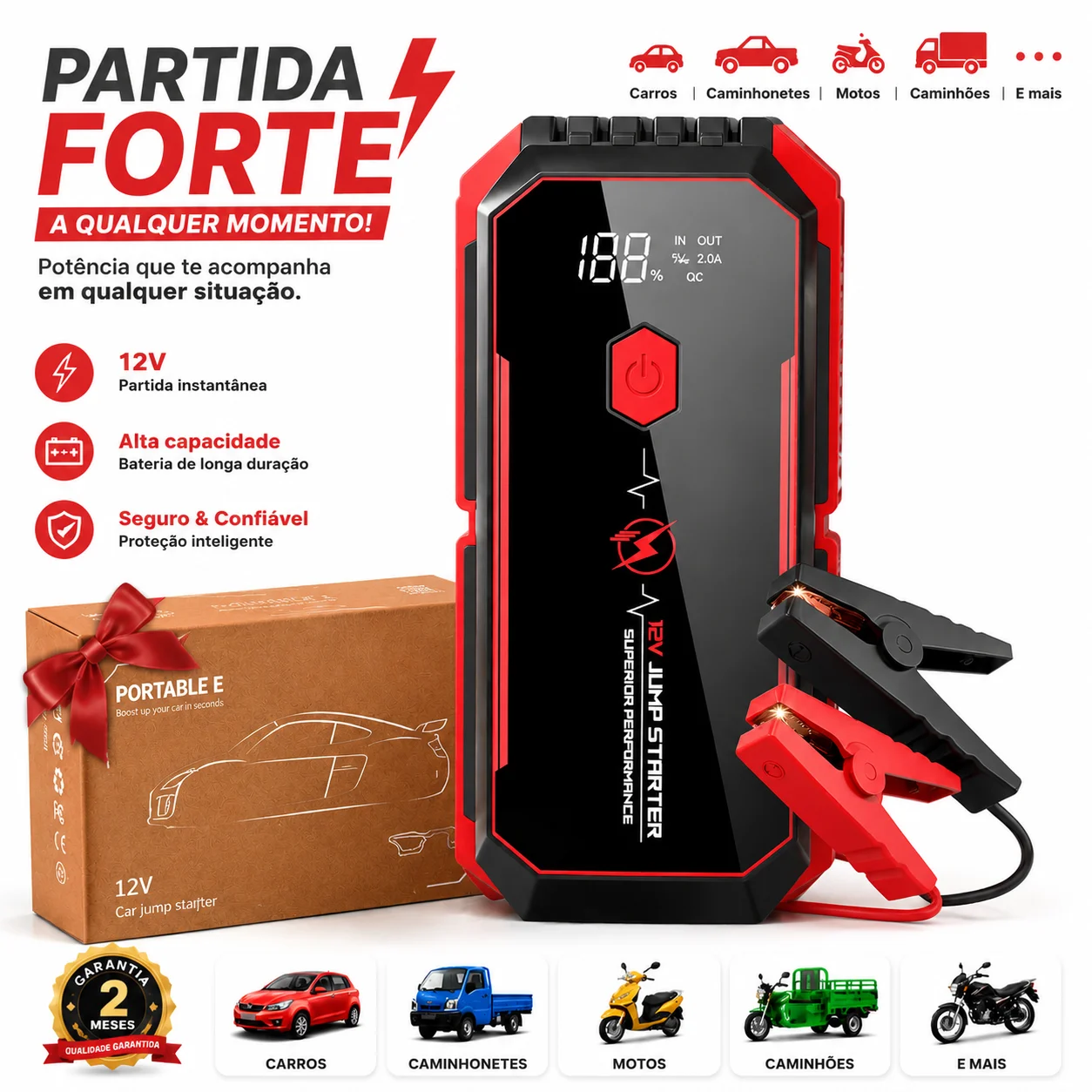 Auxiliar de Partida Portátil Veicular 12V - Jump Starter com Lanterna ...