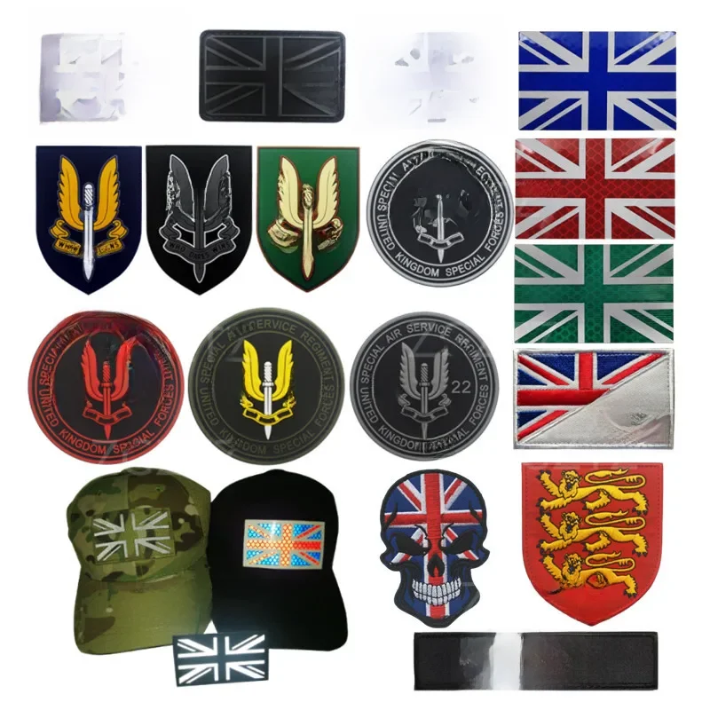 Patchs brodés drapeau SAS du régiment spécial du Service aérien du royaume-uni, drapeaux de la grande-bretagne GB, patchs militaires, Badges de broderie 3D