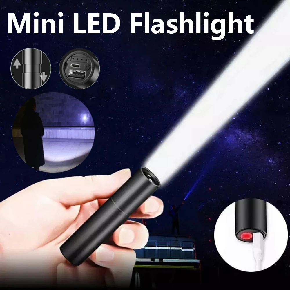 

Mini Portable LEDFlashlight USB Rechargeable 3 Light Mode Built In Battery Fixed Focus ZoomableOutdoor Camping Searching Lantern