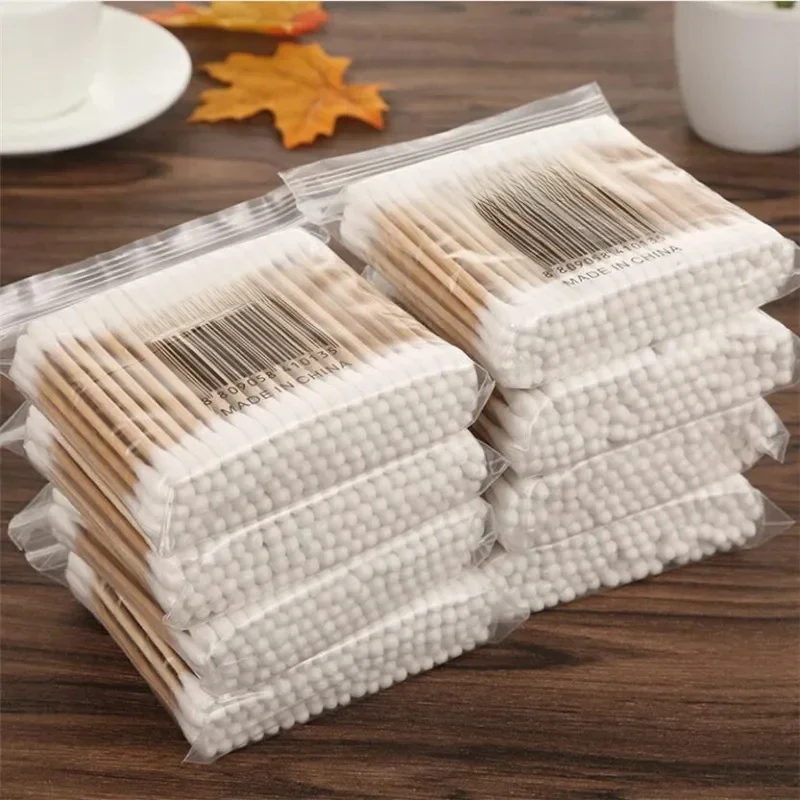 500 Stuks Dubbele Hoofd Wattenstaafje Vrouwen Make-Up Wattenstaafjes Tip Voor Houten Stokken Neus Oren Schoonmaken Gezondheidszorg Gereedschap - afbeelding 2
