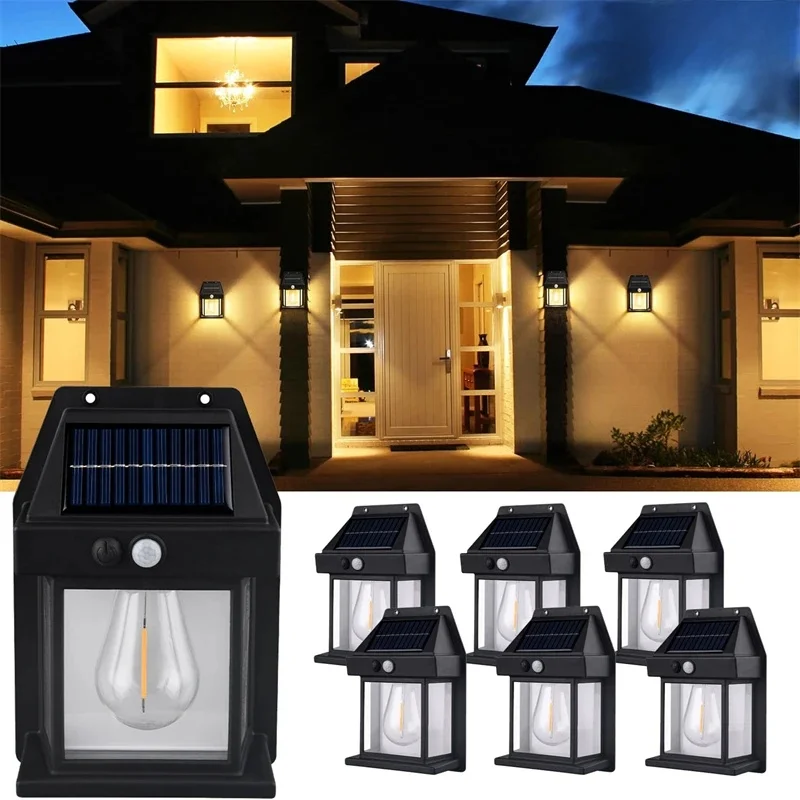 Outdoor Solar Tungsten Wall Lights Motion Sensor Dusk to Dawn Waterproof 3 Modes Solar Porch Lights for Patio Garage