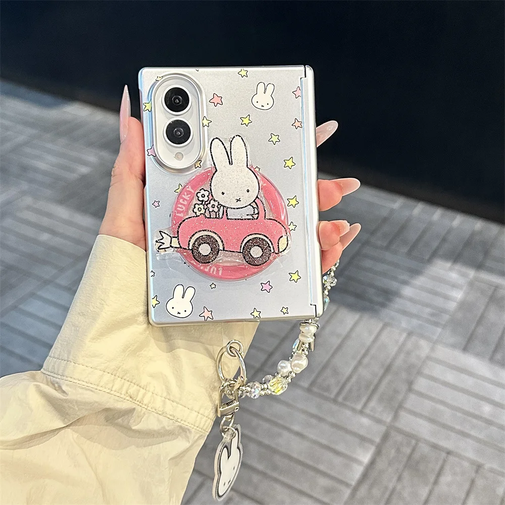 Korean Cute Star Cartoon Miffy Bunny Magnetic Phone case for Samsung Galaxy Z Fold 8 fold 8 Cover With Magsafe Stand Chain Cover