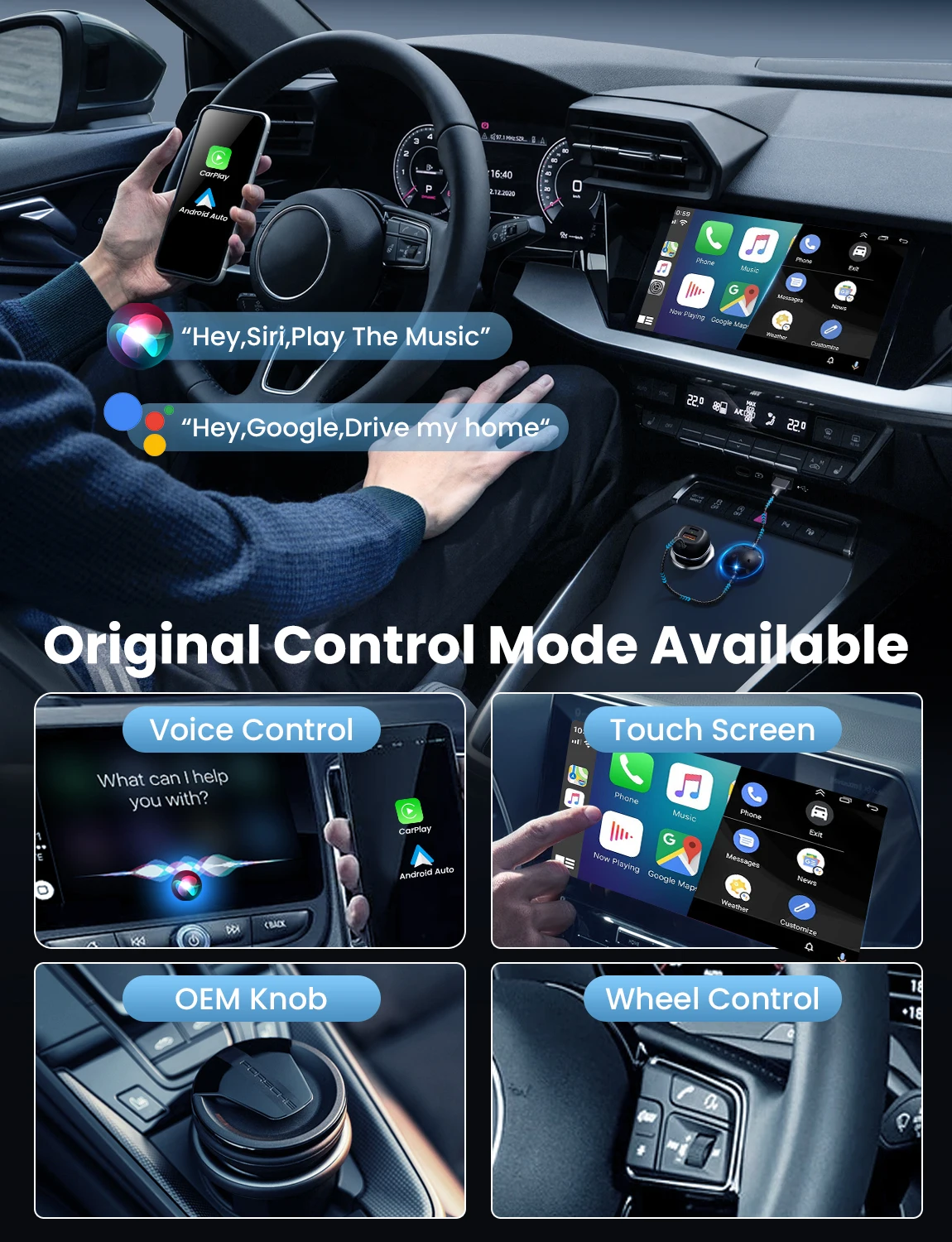 3in1 لتجربة فريدة 2in1 Carplay اللاسلكية وأندرويد السيارات محول صغير شاحن سيارة واي فاي BT توصيل التوصيل والتشغيل صندوق عالمي